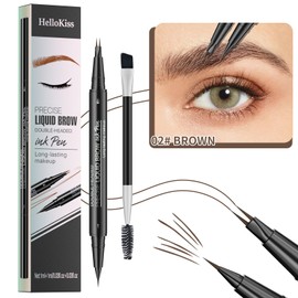 2 Pcs Microblading Eyebrow Pencil for Women, Waterproof Brow Pencil, with Eyebrow Brush, 2-in-1 Dual-Ended Eyebrow Pen for Natural Hair-Like Brows (Brown (2Pcs))