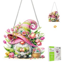 MISCER Gnome Hanging Diamond Art Pendants Kits for Adults Kids, DIY Double Sided 5D Special Diamond Painting Pendant Kit, Tulip Gem Art Suncatchers for Window Garden Home Decor