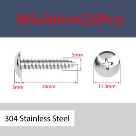 MOOPW Round Head Wood Screws - 304 Stainless Steel Phillips Mushroom Head Screws Full Thread Self Tapping Screws M3 M4 M5 M6