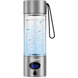 Asgool 360ml Portable Hydrogen Water Bottle Generator with PEM-SPE Tech, Glass Exterior & Aluminum Shell, 5000 PPB in 8 Minutes, Health Care Gifts for Husband, Wife, Family, Friends, Travel (Grey)