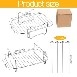 Pack of 2 Hot Air Fryer Grill Grate Skewers Air Fryer Rack with 4 Skewers, Stainless Steel Cooking Grate and Steaming Rack for Hot Air Fryer Accessories Air Fryer Accessories Cooking Grate Grid for