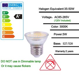 ukzboss Par16 E27 E26 5w led Bulb 85-265V 120V Non-dimmable 3000K Warm White Led Spotlight Bulb Equivalent to 50W Halogen Bulb for Tracking Fixture 4packs (Warm White 3000K)