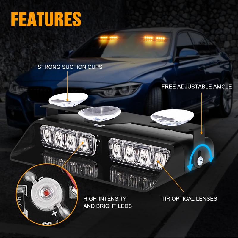 XRIDONSEN Amber 2 in 1 Emergency Dash Strobe Lights Interior