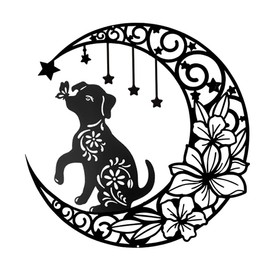 Gemseek 12 Inch Black Metal Wall Art Décor, Moon Dog Silhouette Wall Hanging Sculpture for Living Room Bedroom Bathroom Home Accents Decoration