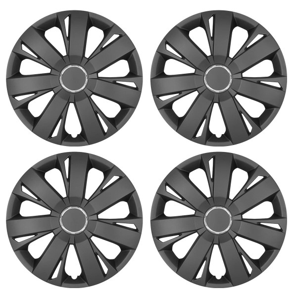 AUTOWIKI Set Of 4PCS 14" Black Matte Wheel Hubcaps Snap