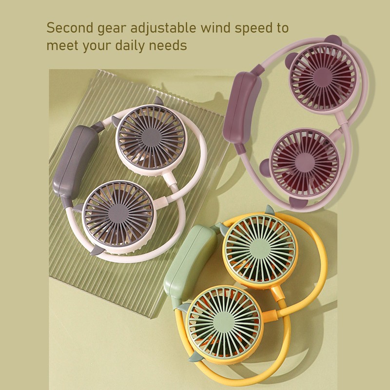 Portable Neck Fan Dual Head Bendable Wearable USB Rechargeable Hand