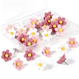 30 Pieces Flower Push Pins, Pink Thumb Tacks Decorative Floret Push Pins
