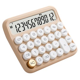 Desk Calculator, 12 Digit Big Button Mechanical Calculator Prevent Slip Removable Keycaps Large LCD Display for Office (Milk Tea Color)