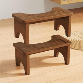 Uaniar 2 Pack Wood Squatting Potty Stool for Adults, Bamboo Toilet Stool Squat Adult, 6.7" Solid Wood Poop Step Stool for Bathroom, Non-Slip Toilet Foot Stool, Brown
