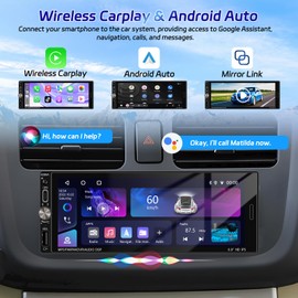 Motorsi Single Din Car Stereo Radio with Wireless CarPlay & Android Auto 6.9 Inch Touch Screen Bluetooth Audio with GPS Navigation Mirror Link WiFi RDS Backup Camera MIC