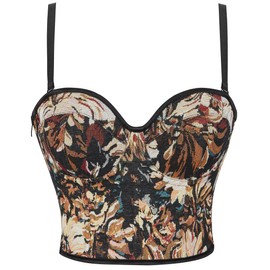 Alivila.Y Fashion Womens Vintage Floral Drawstring Tie Back Cami Crop Top Corsets Bustier A22150A-Coffee Daisy-L