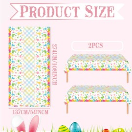 YaYaFunFun 2pcs Easter Table Cloth Party Plastic Easter Bunny Tablecloths,137 * 274cm Large Waterproof Rabbit Egg Tablecloth Tablecover Rectangle Easter Table Decor for Spring Easter Party