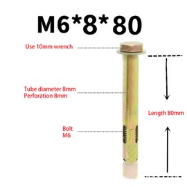 Leliafleury M6*80 Expansion Screw Bolts 5Pcs Carbon Steel Anchor Bolts Hex Nut Bolt Sleeve for Wall Brick Concrete Masonry Fixings