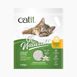 Catit Catit Go Natural Ultra-Light Clumping Cat Litter, Bamboo Pellets, Dust-Free, Lightweight, Compostable, Vanilla Scent, Soft on Paws, Deodorizing, Eco-Friendly 3.15lb (4-Pack)