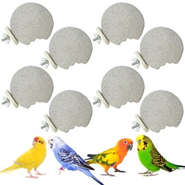 PINVNBY 8 PCS Bird Perch Parrot Beak Grinding Stone Calcium Mineral Parrot Perch Foot Claws Trimmer Chewing Toy Bird Cage Accessories for Small Medium Budgie Cockatiel Conure Lovebird (Lune)