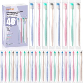 Fresings 48-Pack Disposable Toothbrushes Individually Wrapped, Soft Bristle Bulk Travel Toothbrush for Adults, Kids, Guest, Hotel, Home, Camping, Donation – 4 Colors, Mini Manual Value Pack