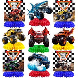 9 Pcs Monster Truck Honeycomb Centerpieces Monster Truck Birthday Party Decorations Monster Truck Table Decorations Monster Truck Party Supplies