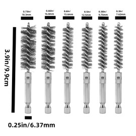 MIKILIKIEN Bore Brush 6 Pcs Stainless Steel with 1/4" Hex Shank Twisted Wire Bore Brushes,Tube Brush Set for Rust, 8, 10, 12, 15, 17, 19mm
