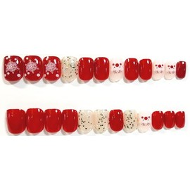 Visions Of Reindeer Glossy Short Square Press On Nails - 24 Pieces - Artificial Nails - Christmas Nails