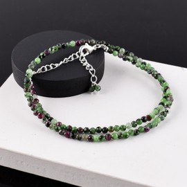ZEMBIENCE Natural Ruby Zoisite Gemstones Choker Necklace, Faceted Rounds Beads, Silver Plated Jewelry, Healing Crystals, Birthday, Handamde, Minimalist, Women Gifts, Mother's Day, 18inch