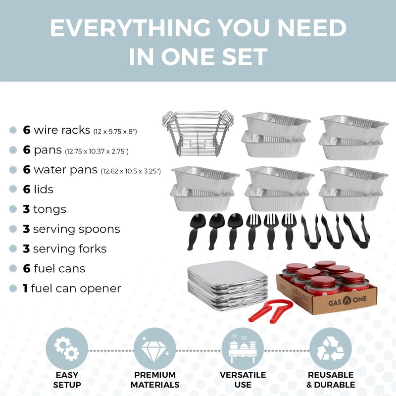 Alpha Living 6 Pack - Disposable Chafing Dish Buffet Set,