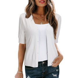 Arach&Cloz Srtick Jacket Women's Bolero Festive Short Sleeve Cardigan Summer Short Light Buttons Bolero Jacket for Tops Dress, A-off white, XL