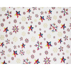 Christmas Fabric - Assorted Rainbow Designs & Colours - 100% Cotton Trees Snowflakes Doves Reindeers (Snowflake Cream)