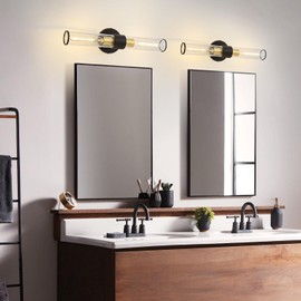 Vaziden Black and Gold Wall Sconce, Bathroom Light Fixtures in Clear Glass Indoor Wall Sconces, Modern Sconce Wall Lighting Up and Down Vanity Lights Fixtures for Bathroom,Living Room,Hallway, Kitchen