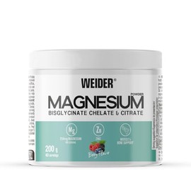 Weider Magnesium Powder (200g) Berry Flavour, 250mg /Serving Magnesium Bisglycinate and Citrate in Powder with Zinc, Muscle and Bone Support, Helps Reduce Fatigue, No Added Sugar, Vegan