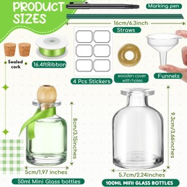 Hushee 24 Pcs Shot Glasses Patron Bottles with Cork Straw 3. 3 oz Mini Empty Tequila Bottles for Drinks Small Reusable Clear Glass Patron Shot Cups with Silk Ribbon Wedding Party Favors