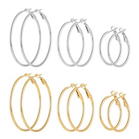 Hoop Earrings for Women Girls 6 Pear, Stainless Steel Hypoallergenic Geometric Hoop Earrings Women's Earrings Hoop Earrings Set Gold-Silver