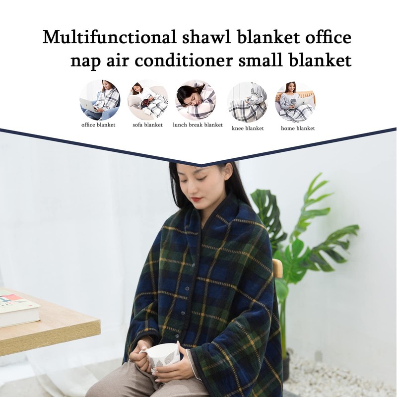 Double Layer Wearable Blanket, Button Shawl Man Woman Wraps, Man