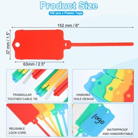 PATIKIL Reusable Red Plastic Tags, 100pcs Waterproof Shipping Labels & Security Seals, Writable Marker Ties & Hanging Tags, Multi-Purpose Luggage & Product Coding, Shelf & Warehouse Signs