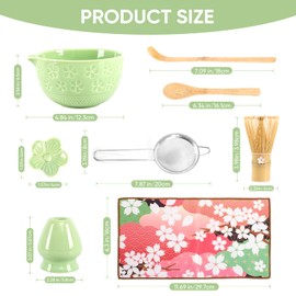 Matcha Tea Set, Including a Ceramic Matcha Bowl, Matcha Brush and Holder, Sieve, Tea Towel, Bamboo Scoop and Spoon, Matcha Accessories - 8 Pieces (Turquoise, Normalcy)