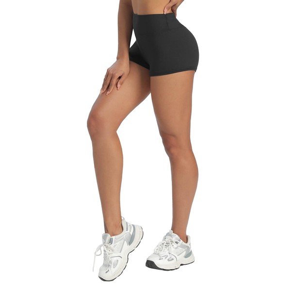 DDOBB Short Femme Sport Cycliste Pantalon Femme Legging Court Culotte Mini Hotpants Taille Haute Fitness Yoga Anti Frottement(Noir,L-XL)