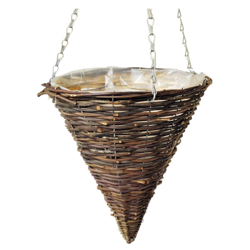 12 inch (30cm) Dark Rattan Cone Hanging Basket