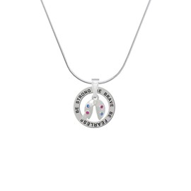 Delight Jewelry Multicolored Crystal Fortune Cookie - Silvertone Be Strong Be Brave Be Fearless Message Ring Necklace, 18"