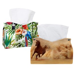 2 Pack Tissue Box Cover Holder, Horse Running Rectangle Leather Tissue Case, Decorative Organizer for Tabletop, Bathroom, Car, Office