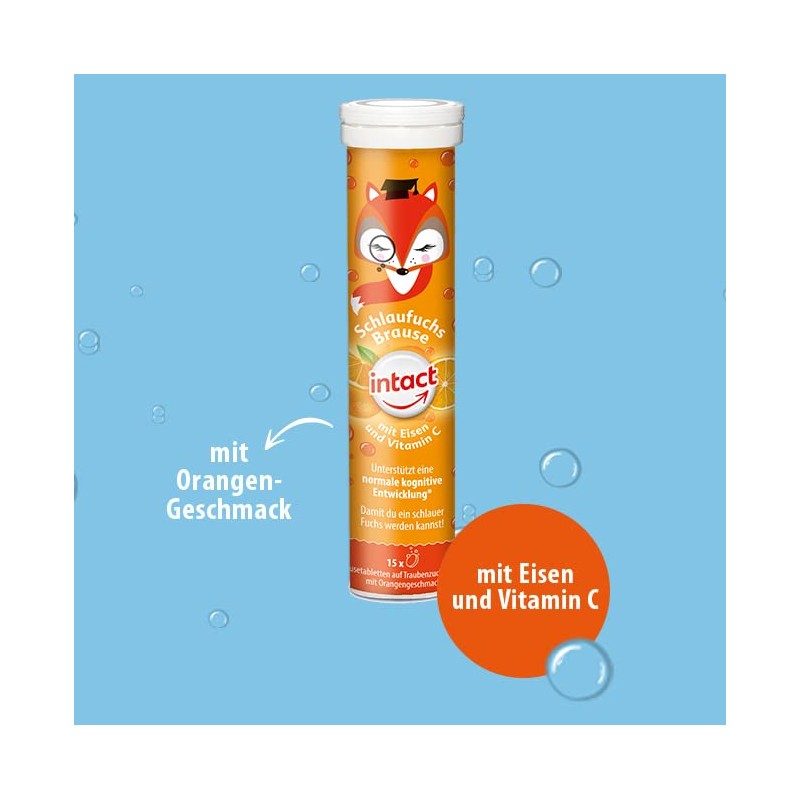 intact Schlaufuchs Effervescent (15 Pieces) with Orange Flavour, Effervescent Tablets