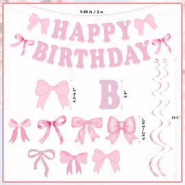 1 Set Pink Bow Banner Decoratio, Baby Shower, Wedding, Holiday Celebration, Festive Hanging Swirl Decor