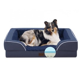 Casa Paw Memory Foam Large Dog Bed with Bolsters, Cooling Dog Beds for Extra Large Dogs, Waterproof Orthopedic Dog Bed with Removable Washable Cover and Nonskid Bottom(Large,Navy Blue)