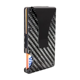 Fenzer Slim Wallet For Men - Front Pocket RFID Blocking Minimalist Wallet For Men - Metal Wallet With Money Clip For Men (Carbon Fiber) (BLACK)