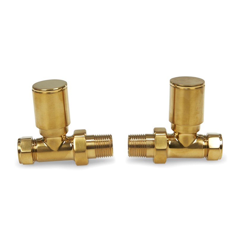 Brushed Brass Radiator Valves Angled Straight Corner 15mm Traditional Towel