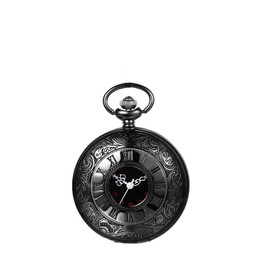 JewelryWe Father's Day Gift Pocket Watch Men's Retro Royal Flush / Compass / Flowers / Bell / Motorcycle Chain Watch Analogue Quartz Watch Pendant with Necklace Chain Bronze Gift for Men, 2-black,
