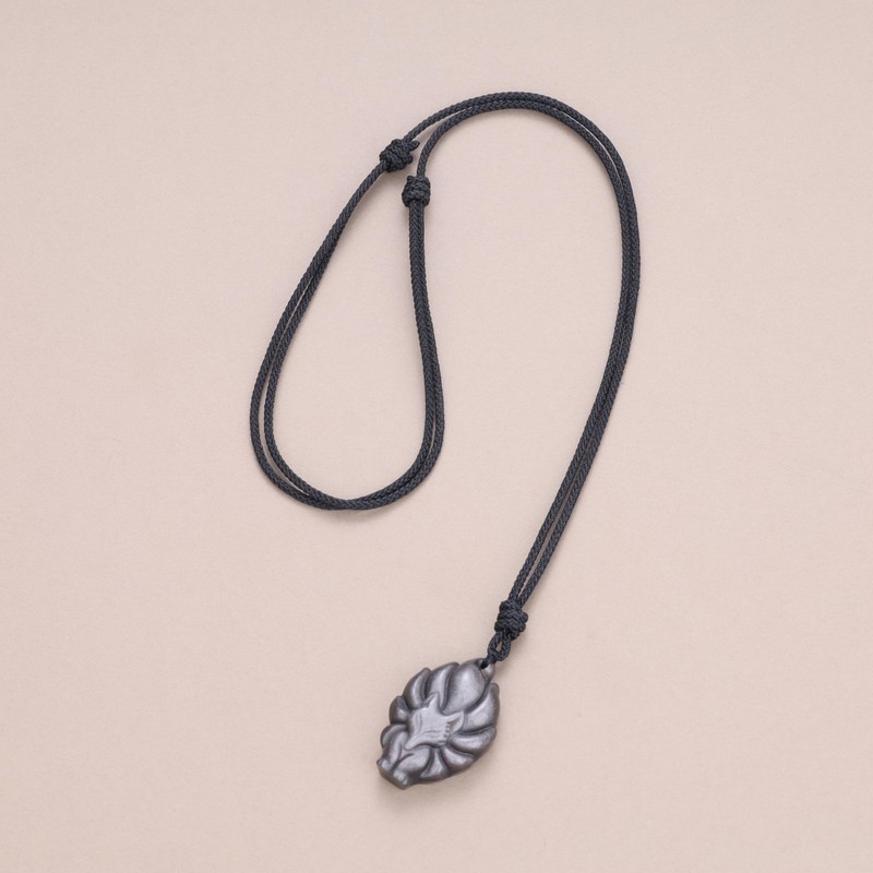 COAI Unisex Necklace with Nine-Tailed Fox Pendant, Nylon Silver Obsidian