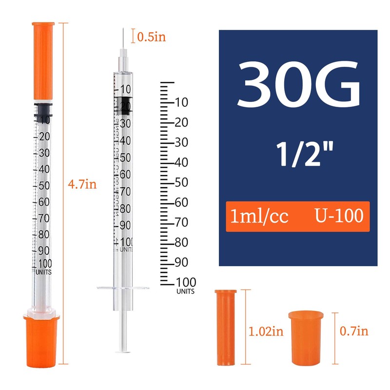 100PACK 1CC Syringes with 30G 1/2" 13mm Needle, Lab Supplies