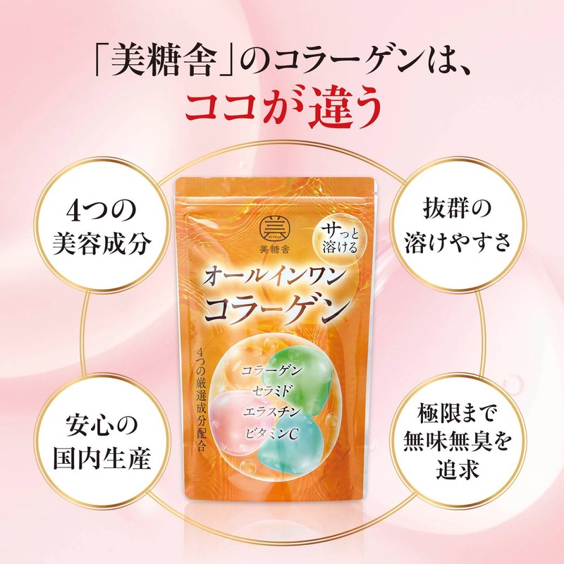 オールインワンコラーゲン 4種の美肌成分 低分子 コラーゲンペプチド セラミド エラスチン ビタミンC 粉末 パウダー collagen