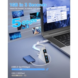 USB C Hub JoyReken,USB C to USB Hub with 4 USB 3.0 Ports,Type C Splitter for MacBook Pro/Air,iMac,Mac mini,Laptop,Surface Pro,XPS,Mouse,Keyboard,Flash Drive,Mobile HDD(2ft,White)