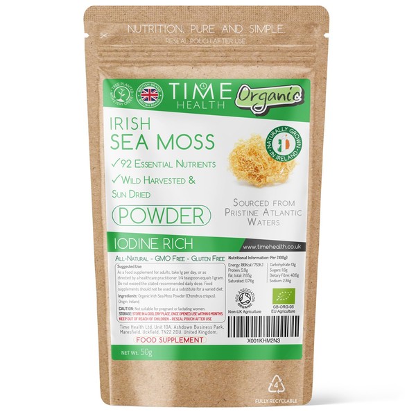 Organic Irish Sea Moss (Chrondrus crispus) - 120 Capsules - Wild Harvested from Irish Waters - Source of 92 Essential Nutrients - Iodine - Dr. Sebi - UK Made - GMP - Zero Additives