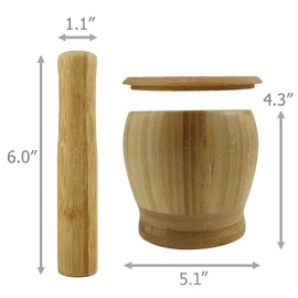 CTTPEG Mortar and Pestle,Wooden Pestle and Mortar Set 100% Natural Bamboo Wood, Pepper Garlic Herb Spice Grinder Press Crusher Masher